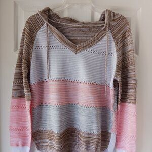 Women's Hoodie Light Weight Long Sleeve Size M White Brown Pink Brand Unknown